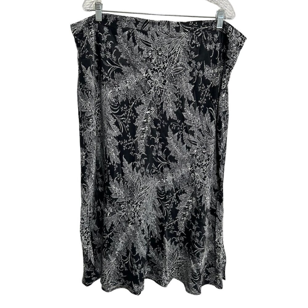 Anthropologie A-Line Satin Paisley Skirt Size 20W Black White Floral Print